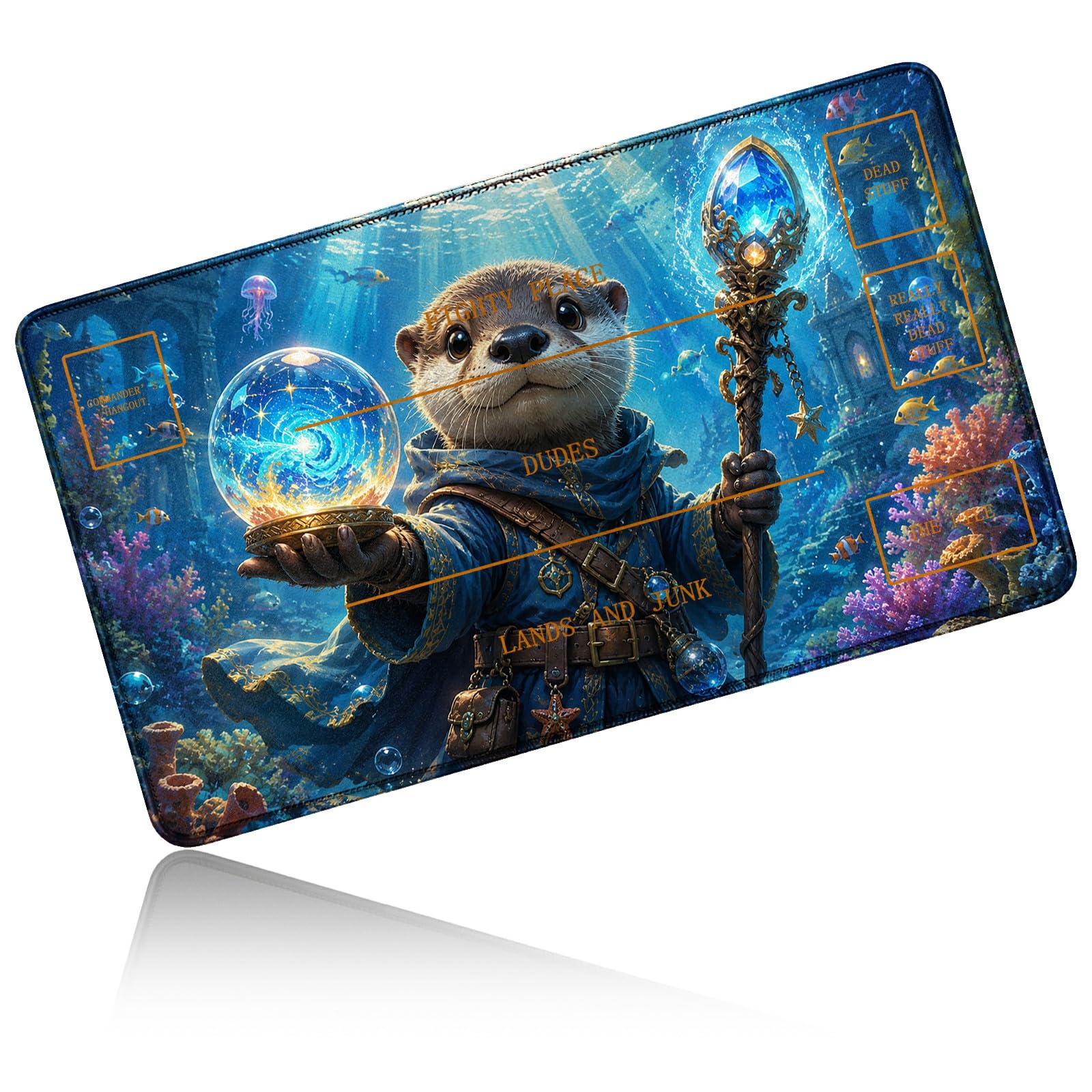 Dikoer for MTG/TCG Playmat w/Zones Commander Deck Gaming Mat, Otter Wizard
