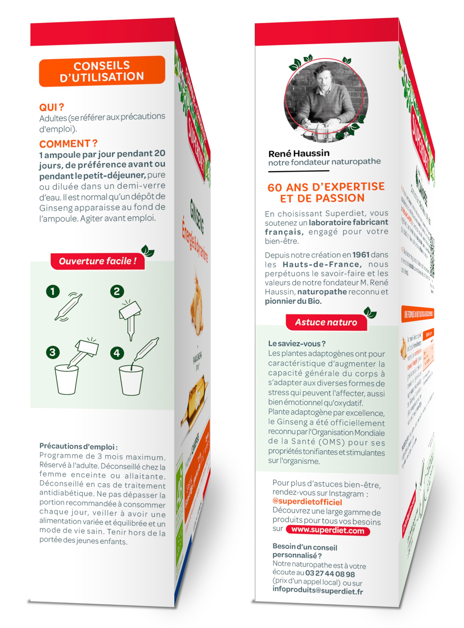 SUPERDIET – GINSENG BIO – Énergie & Dynamisme – Phytothérapie – Fabrication française – 20 ampoules de 10 ml