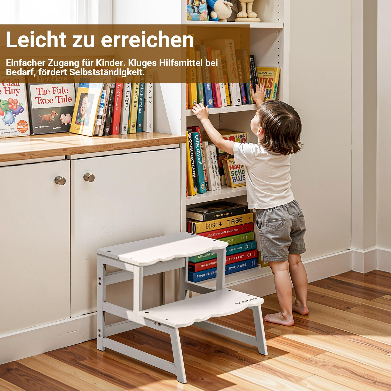 COSYLAND Lernturm ab 1 Jahr & 2 Jahre – Montessori Lernturm für Kinder – Sicherer Learning Tower & Toddler Tower mit Griffen, Anti-Rutsch & Kippschutz – Lernstuhl Kinder ab 1 Jahr, Weiß