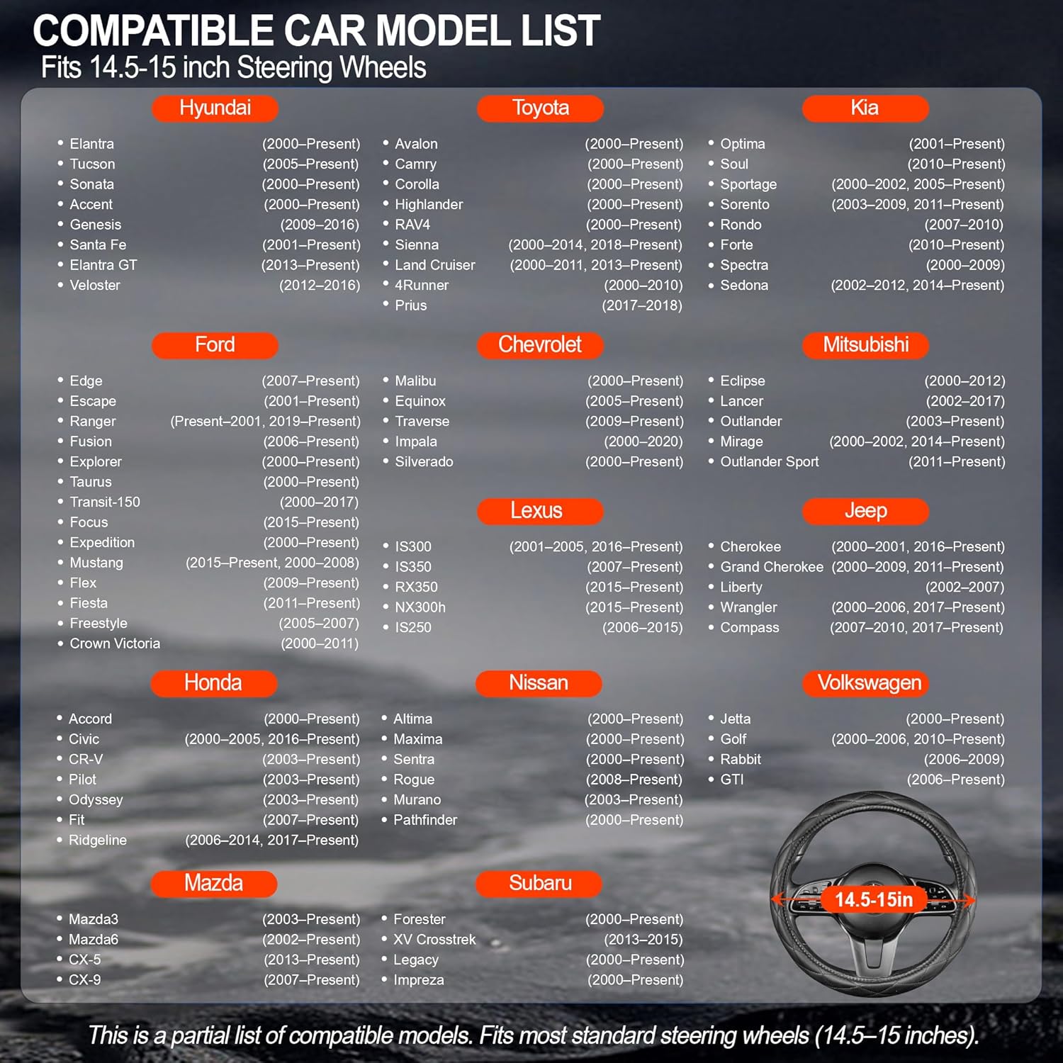 Heated Steering Wheel Cover: 3-Min 12V Quick Heating Leather with Overheat Protection, Non-Slip Grip – Fits 14.5”-15.25” Wheels for Cars, SUVs(12V-Black)