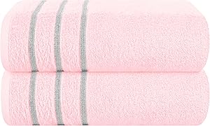 MyOwn Cotton 2 Pack Oversized Bath Towel Set 28x55 inches, Large Bath Towels, Ultra Absorbant Compact Quickdry & Lightweight Towel, Ideal for Gym Travel Camp Pool - Pink