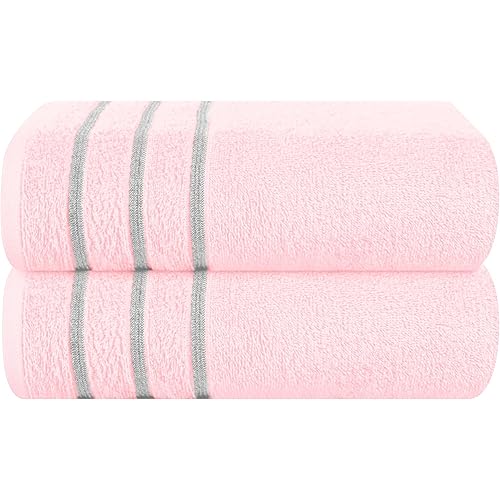 MyOwn Cotton 2 Pack Oversized Bath Towel Set 28x55 inches, Large Bath Towels, Ultra Absorbant Compact Quickdry & Lightweight Towel, Ideal for Gym Travel Camp Pool - Pink