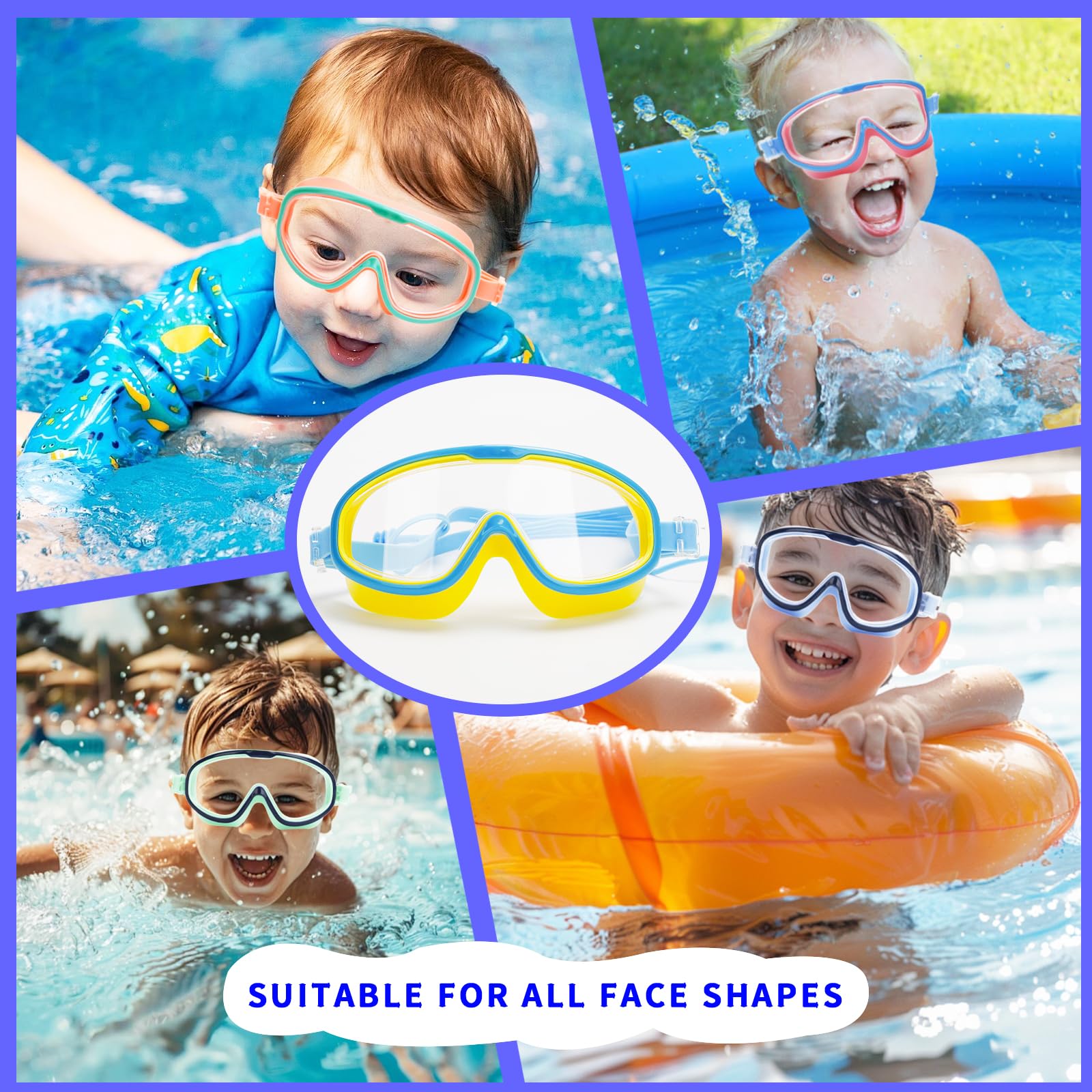 Schwimmbrillen für Kinder von 3–15 Jahren, HD großer Rahmen, Anti-Beschlag-Schwimmbrille für Kinder und Kleinkinder, 2 Stück