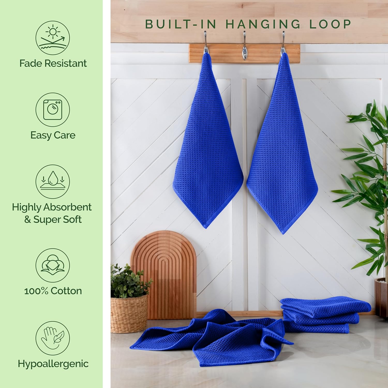 Elegant Comfort 100% Turkish Cotton 24-Pack Waffle Premium Kitchen Towels - Quick Drying and Super Absorbent Kitchen Dishcloth Towels, Ultra Soft Multi-Purpose Cleaning Towels, 13 x 13, Royal Blue
