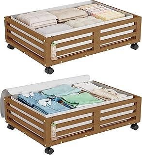 Wisuce Bamboo Under Bed Storage Containers- Underbed Organizer with Whee...