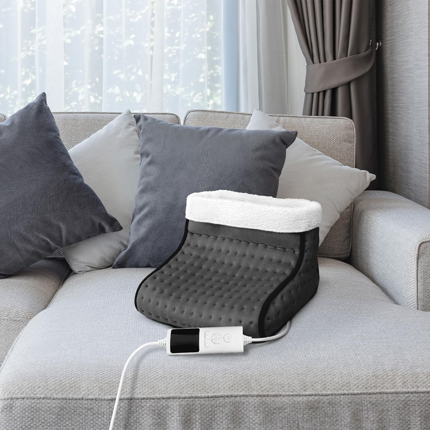 Wintem Scaldapiedi Elettrico 100W - 3 Temperature Regolabili, Timer 90 Minuti & Telecomando - Scalda Piedi Casa con Rivestimento Lavabile in Fleece e Lana, Comfort Rapido per Piedi Freddi