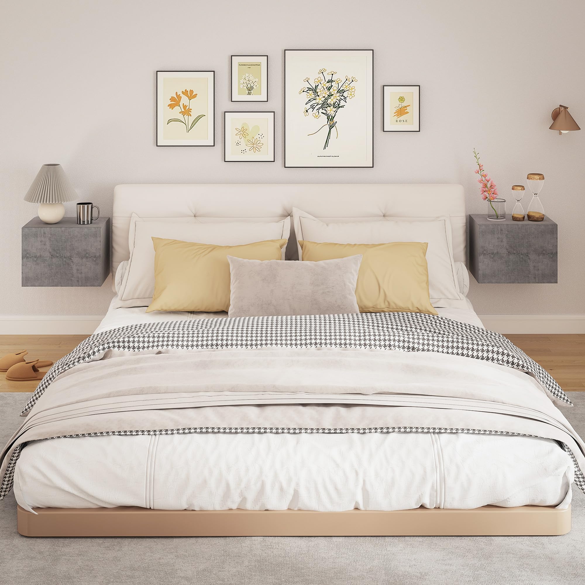 HOMCOM Set di 2 Comodini Sospesi con 2 Cassetti 40x29x30 cm Grigio Cemento | Comodini Camera da Letto, Tavolini Salvaspazio da Salotto