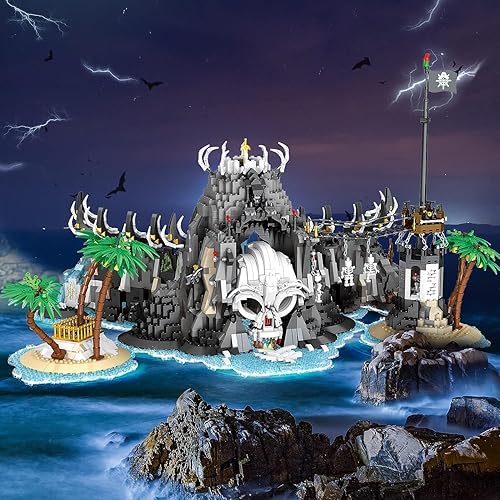 Miniatura 7 de Beberlu Kit de bloques de construcción de isla pirata, calavera caribeña medieval europea, juego de construcción de castillo para adultos, diseño de