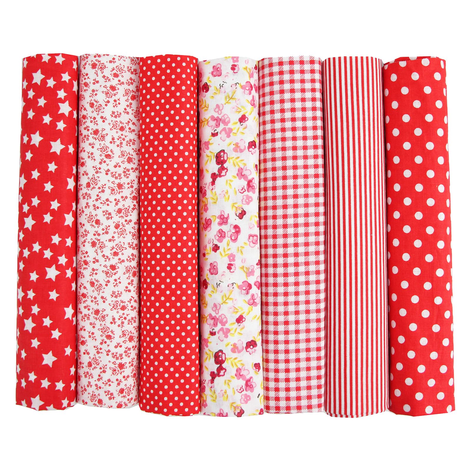 YSUY 7PCS Fat Quarters Fabric Bundles, 20"x20" Precut Quilting Cotton for Sewing, Patchwork, DIY Crafts & Embroidery, Soft, Durable Material for Sewing (Red)