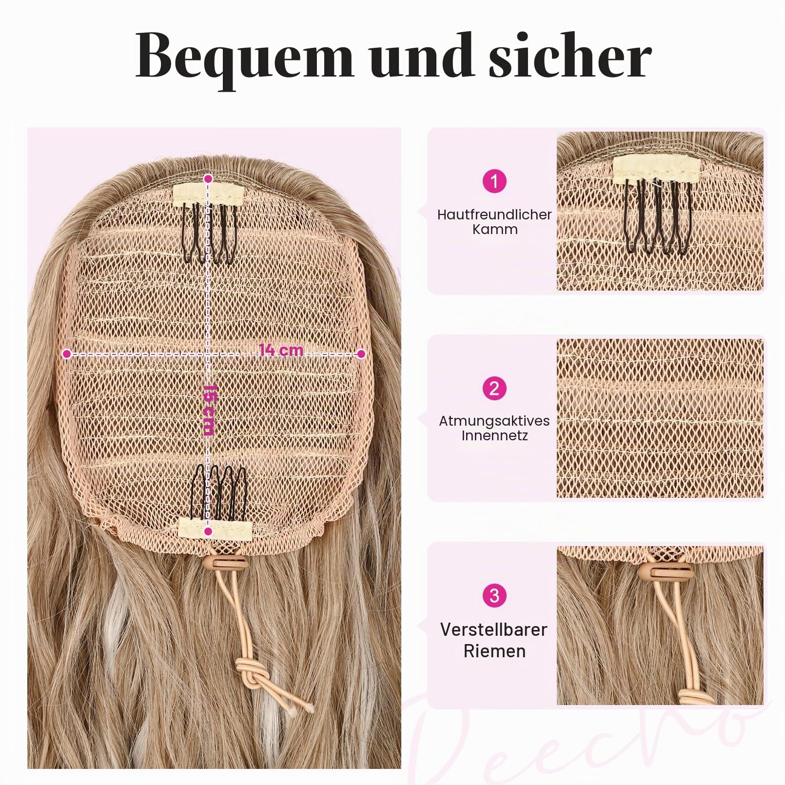 REECHO Ponytail Extension, 66 cm Long Beach Gewellt Zugband Pferdeschwanz Haarverlängerung Synthetischer Pferdeschwanz Haarteil für Frauen – Aschblond mit Highlights