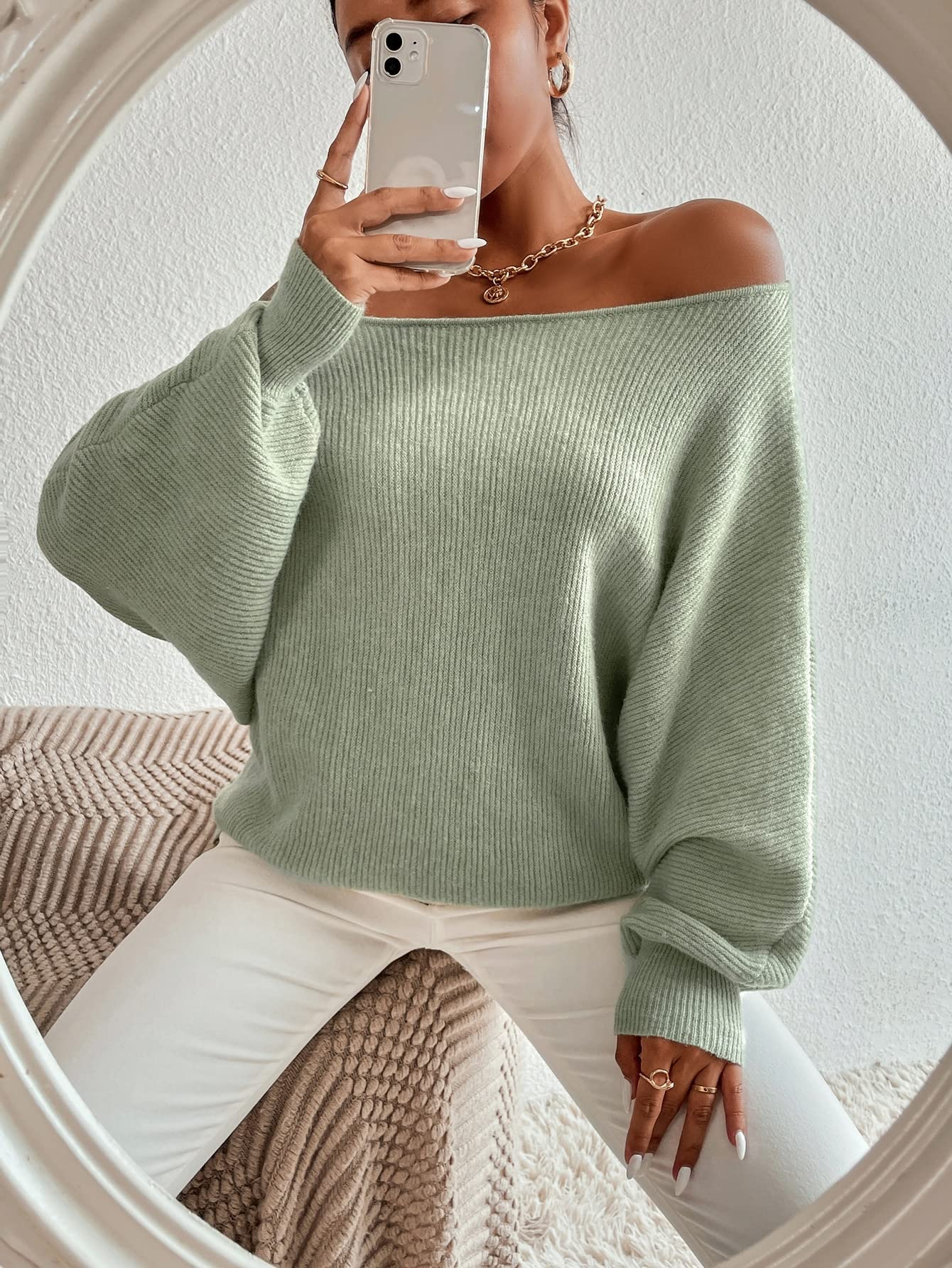 トレーナー/スウェット THE TOE Opern Off-shoulder Sweat mint Opern Off-shoulder Sweat – THE TOÉ