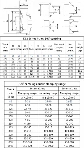 Miniatura 6 de RATTMMOTOR 3 "4-Jaw K12-3.150 in Torno Autocentrante Portabrocas de enlace 6600RMin 40N.m 10KN, centro de mecanizado de precisión Torno de metal de