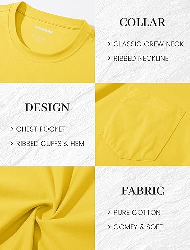 Miniatura 6 de MAGCOMSEN Camisetas de manga corta para hombre, con bolsillo, de algodón, que absorben la humedad, lisas, casuales, ligeras, para verano