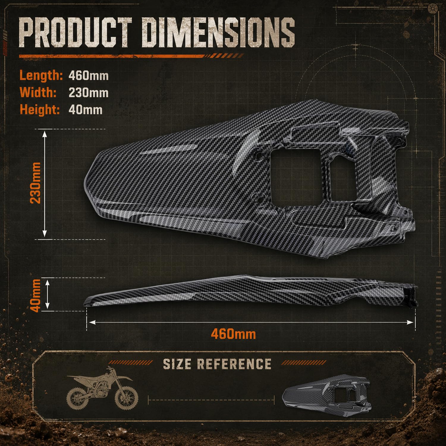 Ultra Bee Garde-boue arrière de moto Motif fibre de carbone | en plastique ABS épais pour moto tout-terrain électrique Sur-Ron Ultra Bee