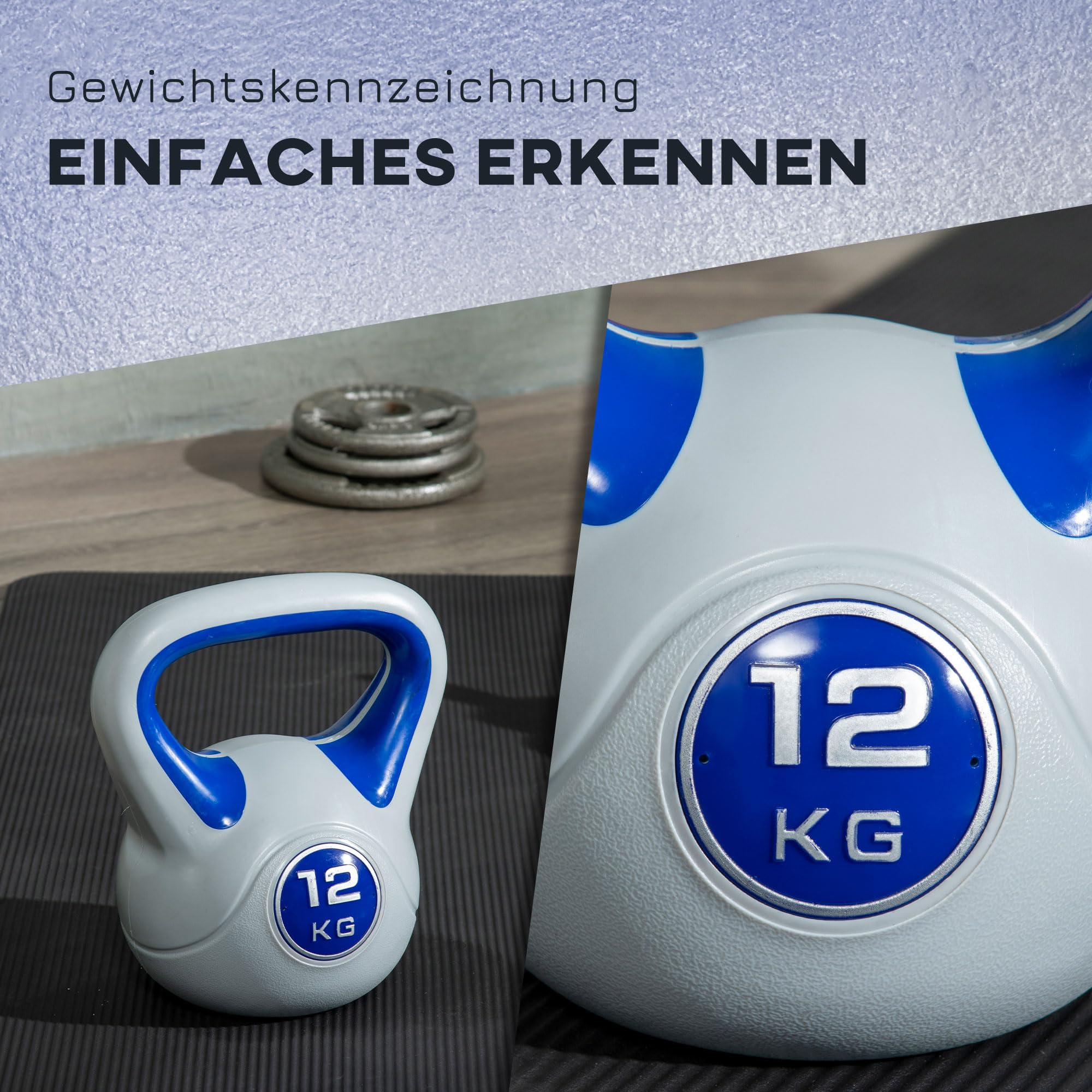 SPORTNOW Kettlebell 12/16 KG, Bodenschonende Kugelhantel, Schwunghantel Gewichtkugel für freies Gewichtstraining, Krafttraining, Gewichtheben, Ausdauer, Fitness