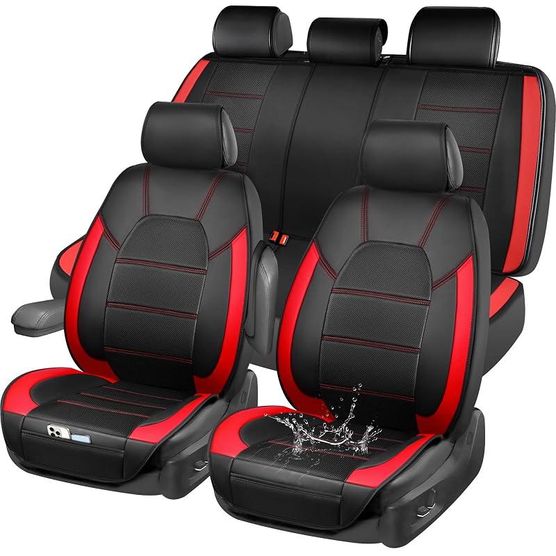 Capa para Banco de Carro CAR PASS em Couro Sintético, Preta e Vermelha, Design sem Laterais com Bolso, Kit Completo para 5 Lugares