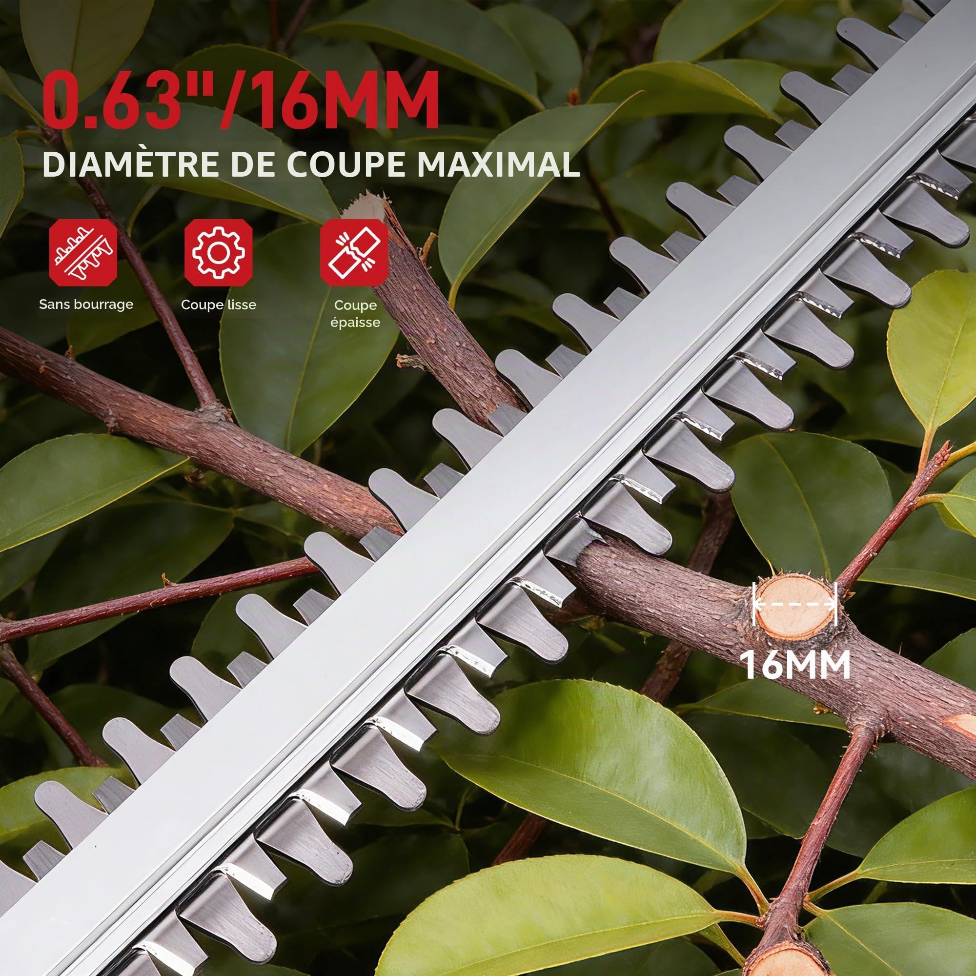 ONEVAN Taille-haie électrique sans fil 180° 52cm Longueur avec 2 batteries
