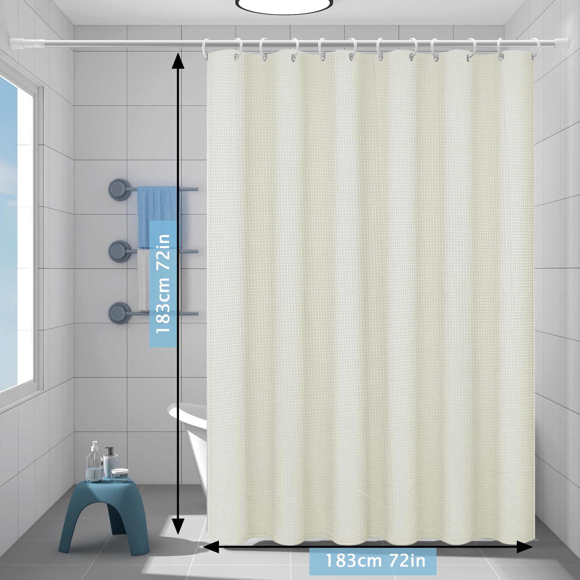 Cortina De Ducha De Poliéster Impermeable 183x183 Cm - Lavable A Máquina, Con Ganchos Incluidos
