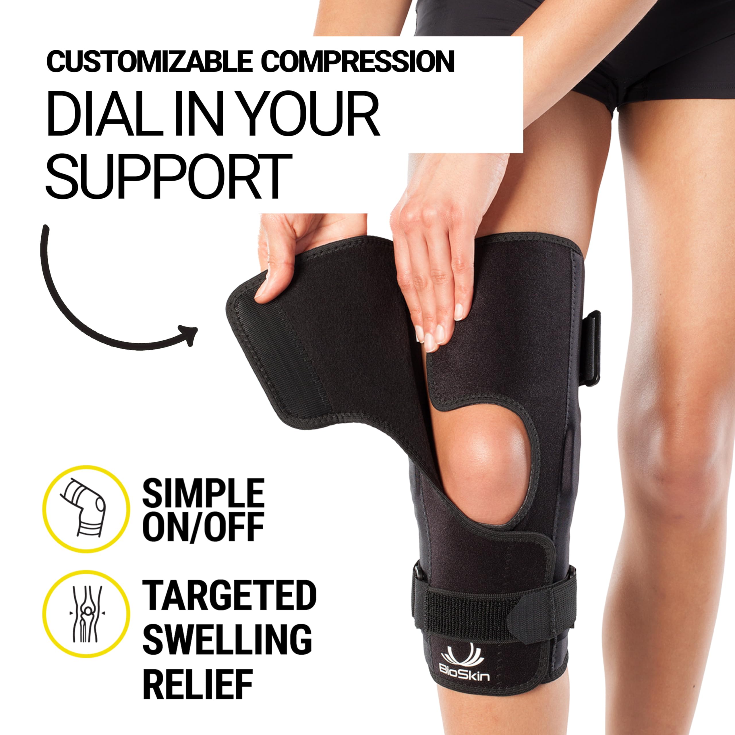 BIOSKIN Con bisagras rodillera - piel de la rodilla de compresión con bisagra Negro Large
