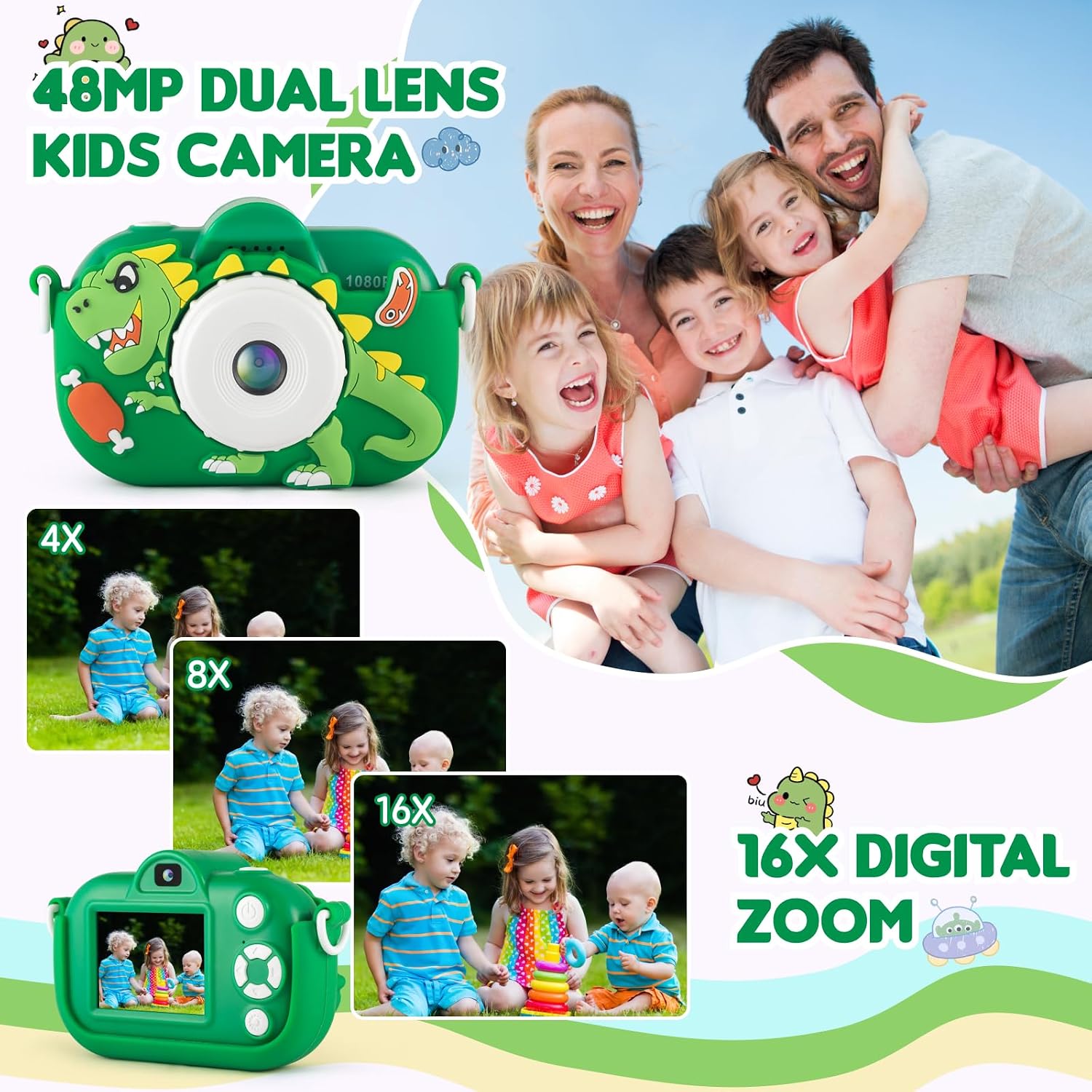 Kids Digital Camera Toddler Toys Camera Christmas Birthday Gifts for 3 4 5 6 7 8 9 Years Old Boys, 1080P HD Video Recording & 48MP Dual Lens Selfie Camera for Kids with 32G SD Card image 4