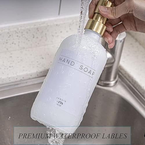 Miniatura 5 de Dispensador de jabón de vidrio para cocina, dispensador de jabón Morden de 16 onzas con bomba de acero inoxidable y bandeja de madera, dispensador