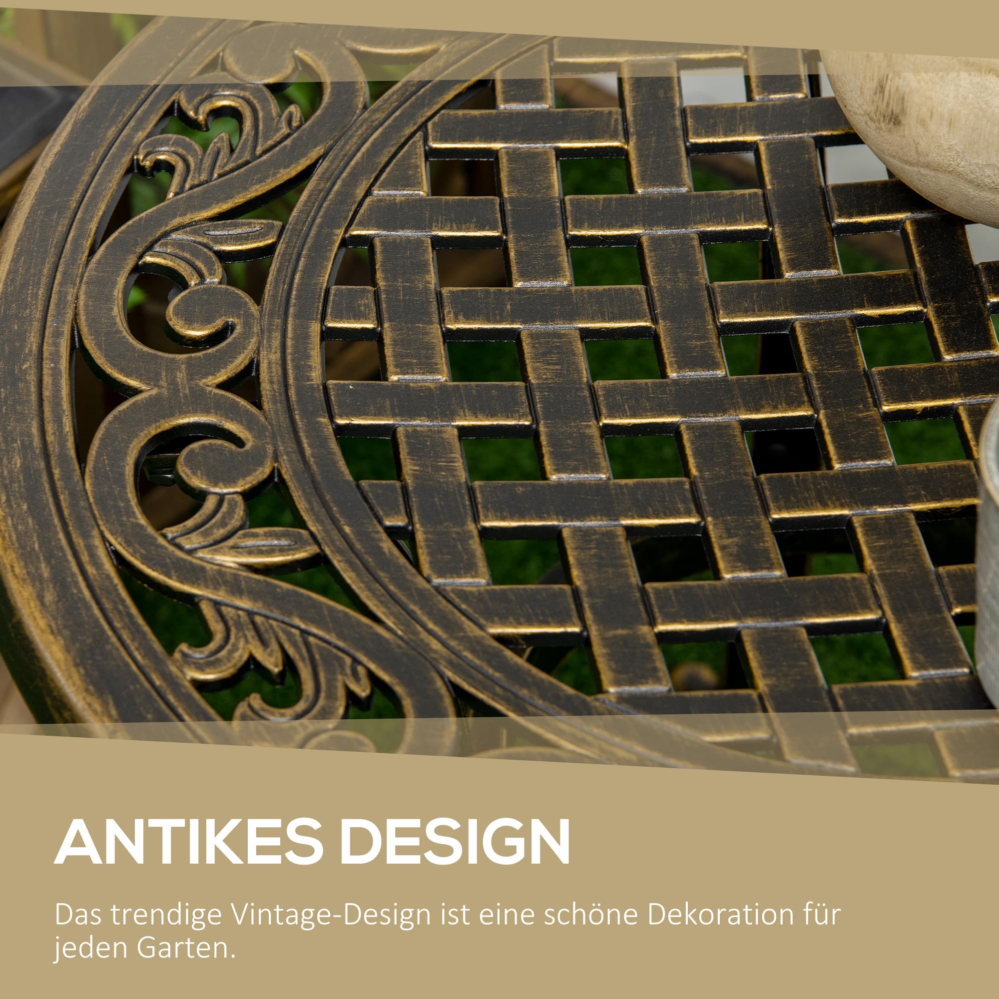 Outsunny Beistelltisch Garten mit Gussaluminiumrahmen Ø60x52,5H cm Bronze | Wetterfester Gartentisch, Runder Balkontisch, Kaffeetisch, 60kg Belastbar, Sofatisch, für Outdoor Indoor Balkon Terrasse