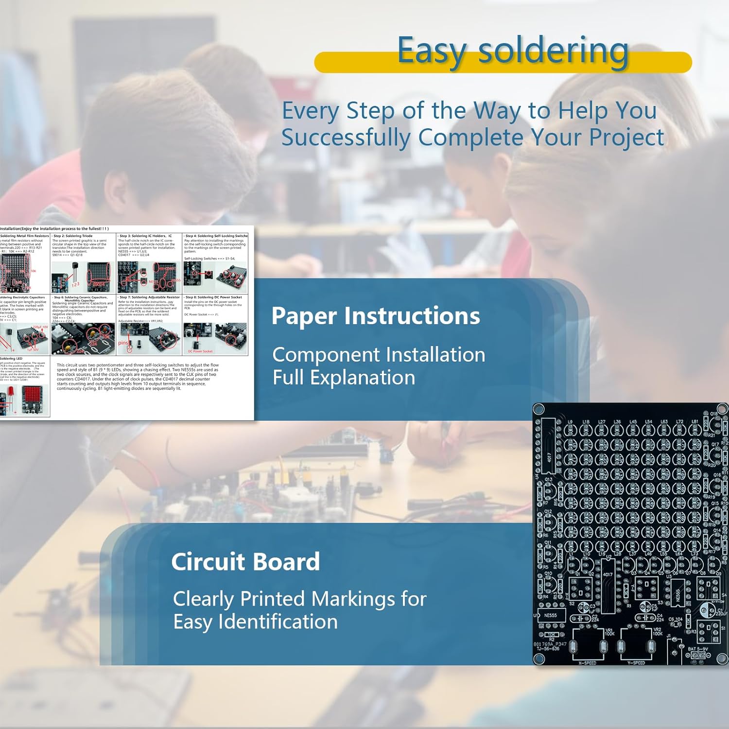 EI Electronic Chase Lights LED Lights Soldering Practice Kits Electronic DIY Kits DIY Soldering Kits for Teenagers Suitable for Schools Students Learning Education and Teaching Beginner Soldering kit