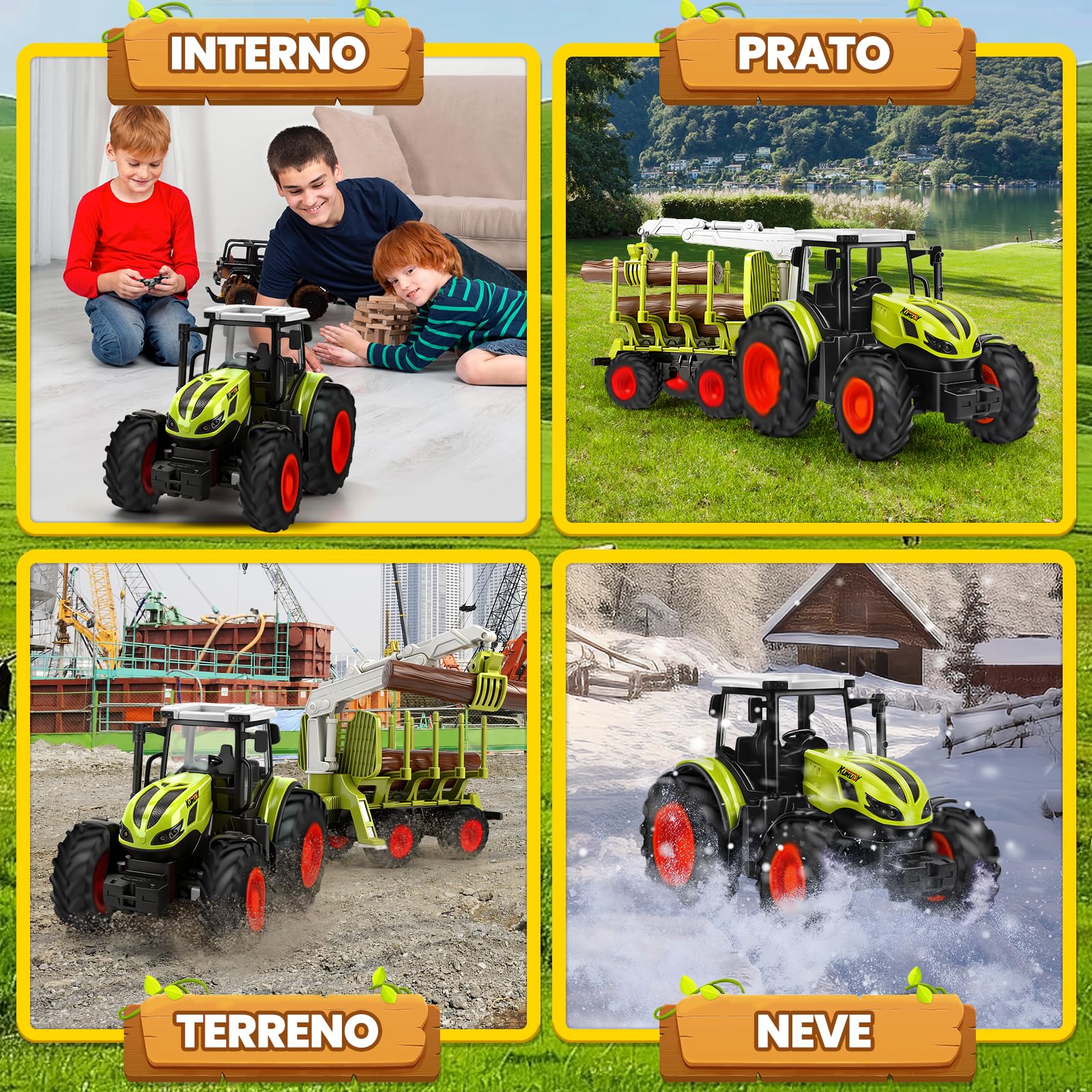 BuzzoXerex RC Trattore Telecomandato per Bambini, 2,4 Hz Trattore Radiocomandato con Rimorchio Giocattolo e Luce, Trattore Giocattolo per Bambini 3 4 5 anni