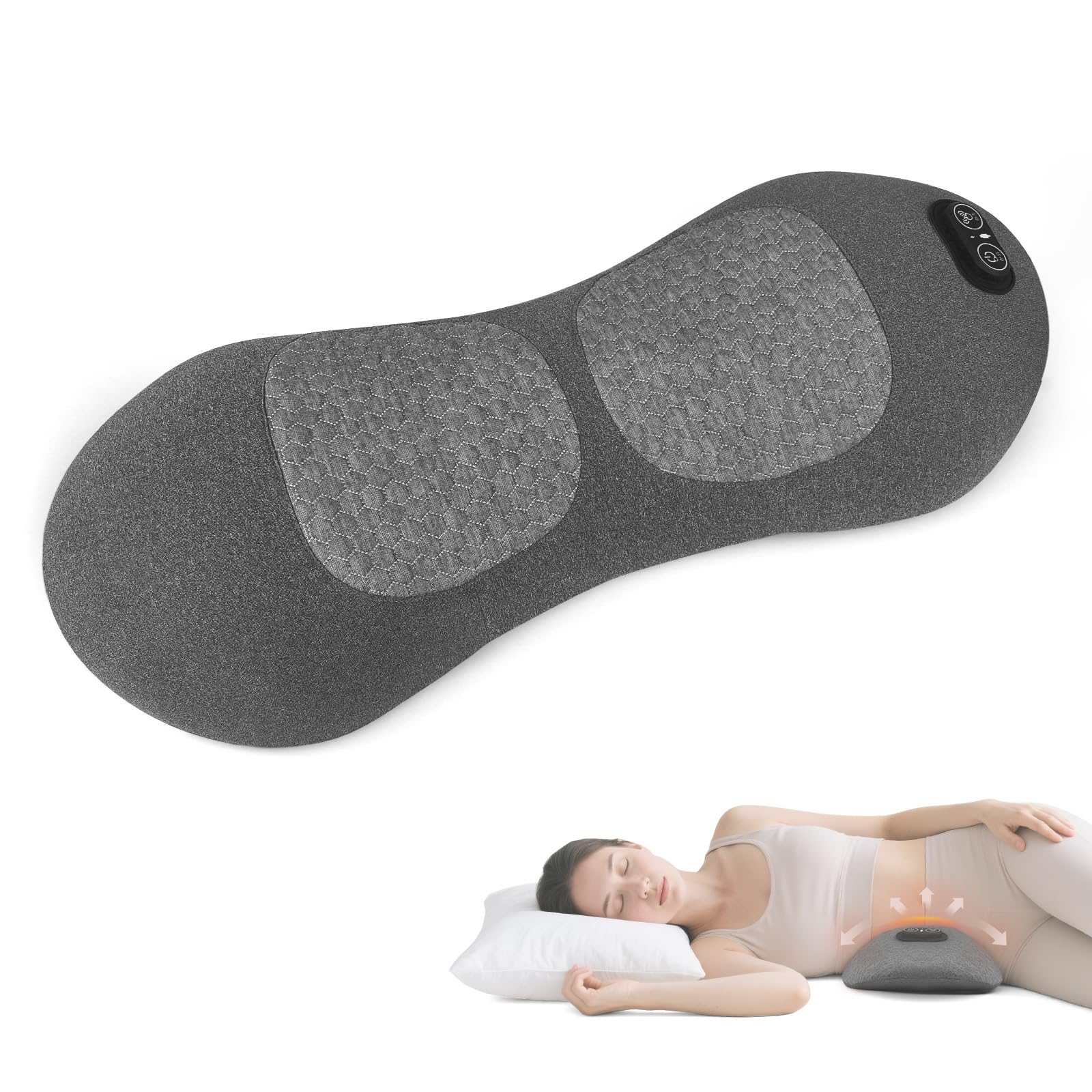 3 in 1 electric lumbar support pillow with heat, vibration, traction - adjustable smooth spine back massager for lower back pain relief, sciatica, deep tissue relaxation, portable for bed, chair