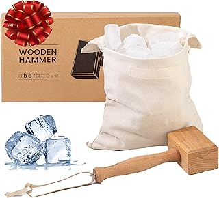 A Bar Above Wooden Ice Mallet and Lewis Bag, Includes Extra Large Manual Ice Crusher, Premium Canvas Lewis, Professional Grade Hammer, and Bag, for Bartender Kit, for Cocktails, 2 Pcs