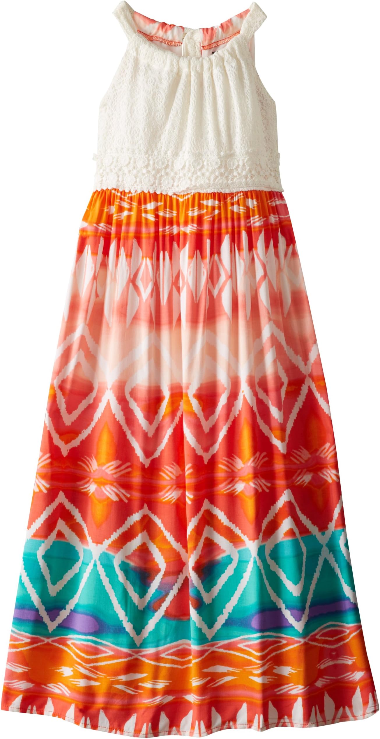 My Michelle Big Girls' Crochet Top Maxi Dress with Printed Skirt