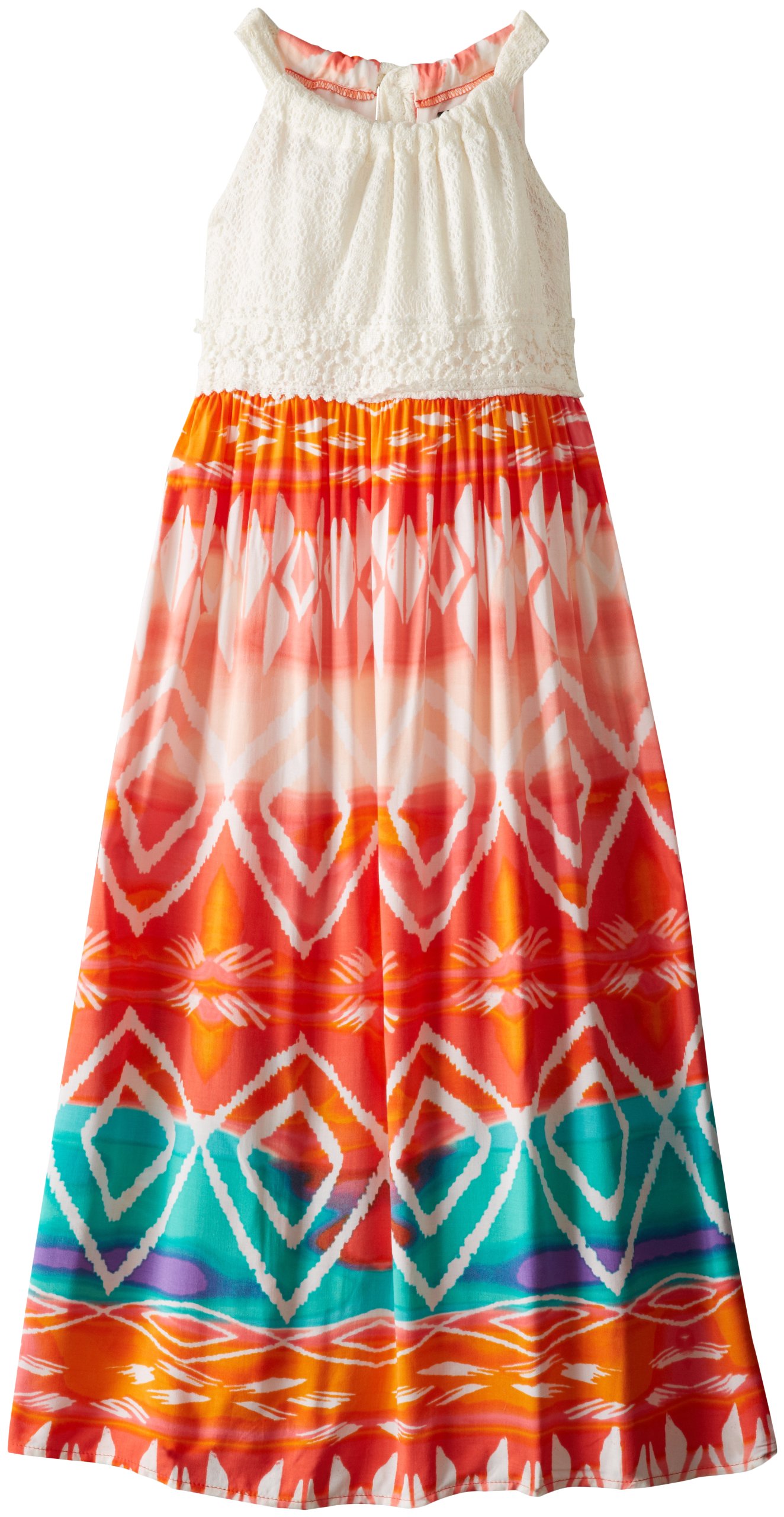My Michelle Big Girls' Crochet Top Maxi Dress with Printed Skirt