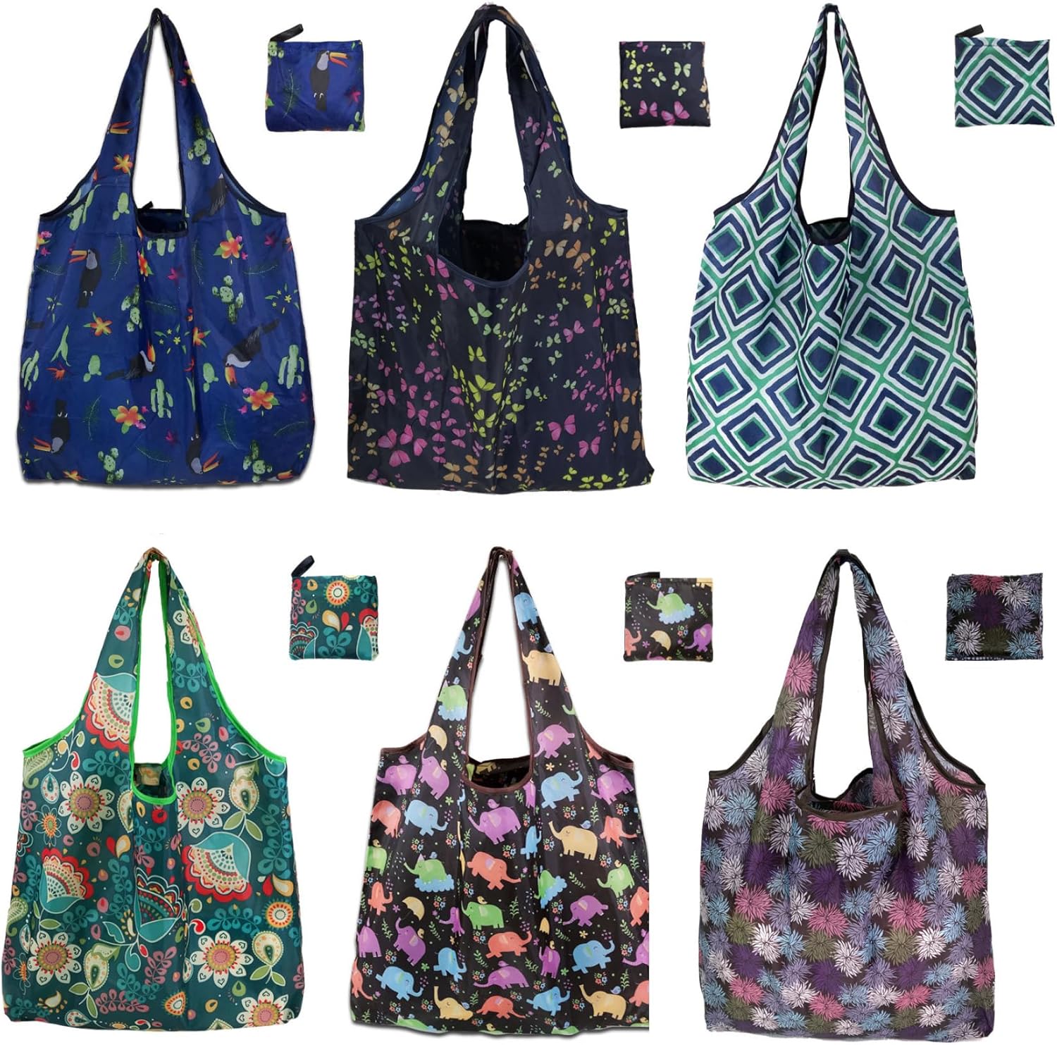 6 Pack Reusable Grocery Bags Heavy Duty with Handles, Reusable Shopping Bags for Women, Foldable, Washable for Store, Travel