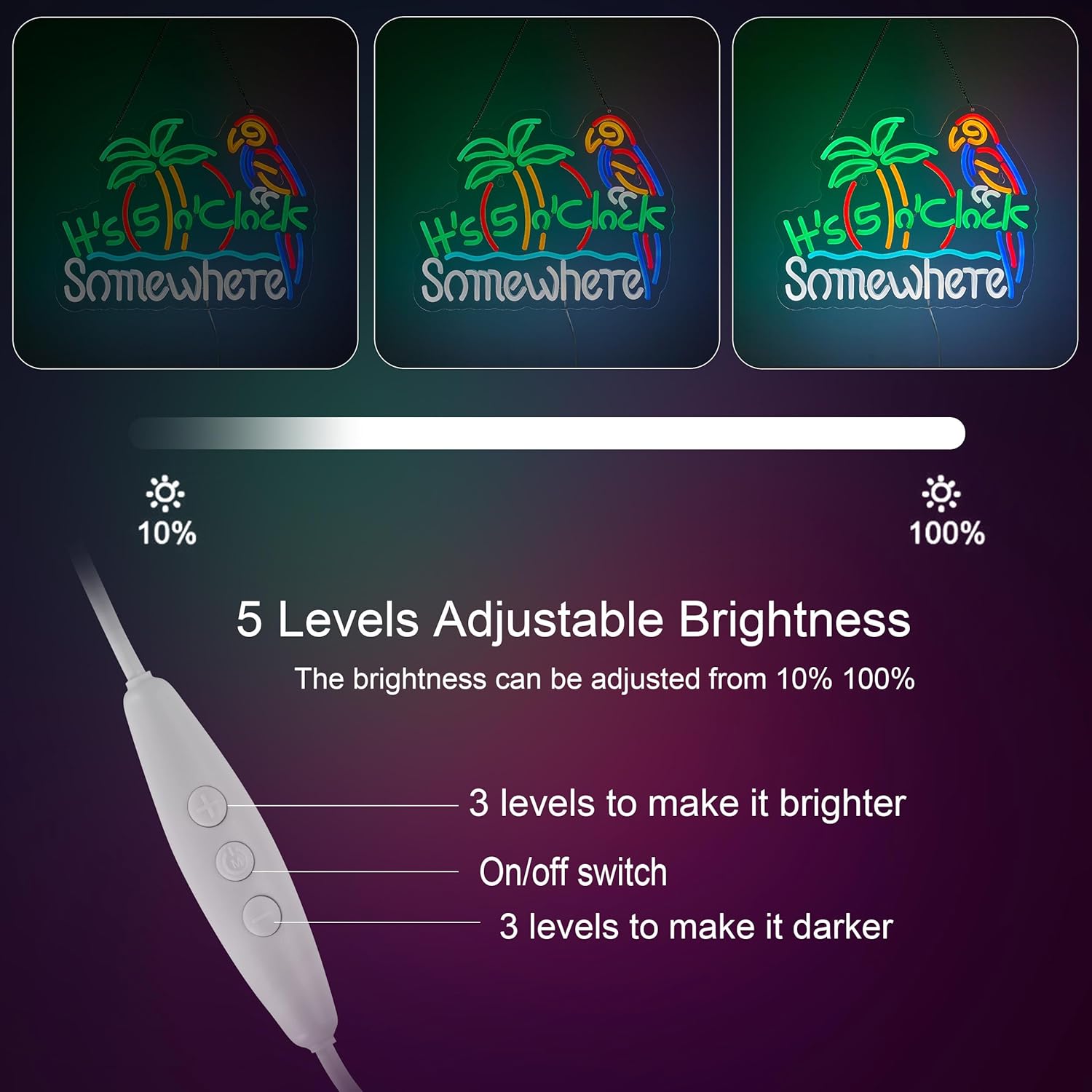 ZODZ Its 5 00 O'clock Some Where Neon Sign for Wall Décor Dimmable Five Oclock Somewhere Sign LED Bar Beer Garage Neon Light. - Image 2