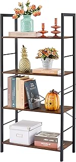 Hoctieon 4 Tier Bookshelf, Tall Bookcase Shelf Storage Organizer, Vintage Wood Open Shelves, Utility Organizer Shelves for Home Office, Living Room, Bedroom, Kitchen, Bathroom, Rustic Brown