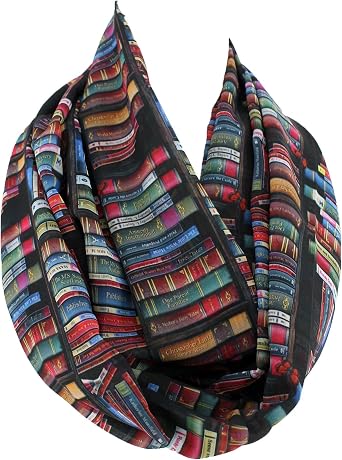 Etwoas Bookshelf Black Infinity Scarf, Large Circle Loop Scarf