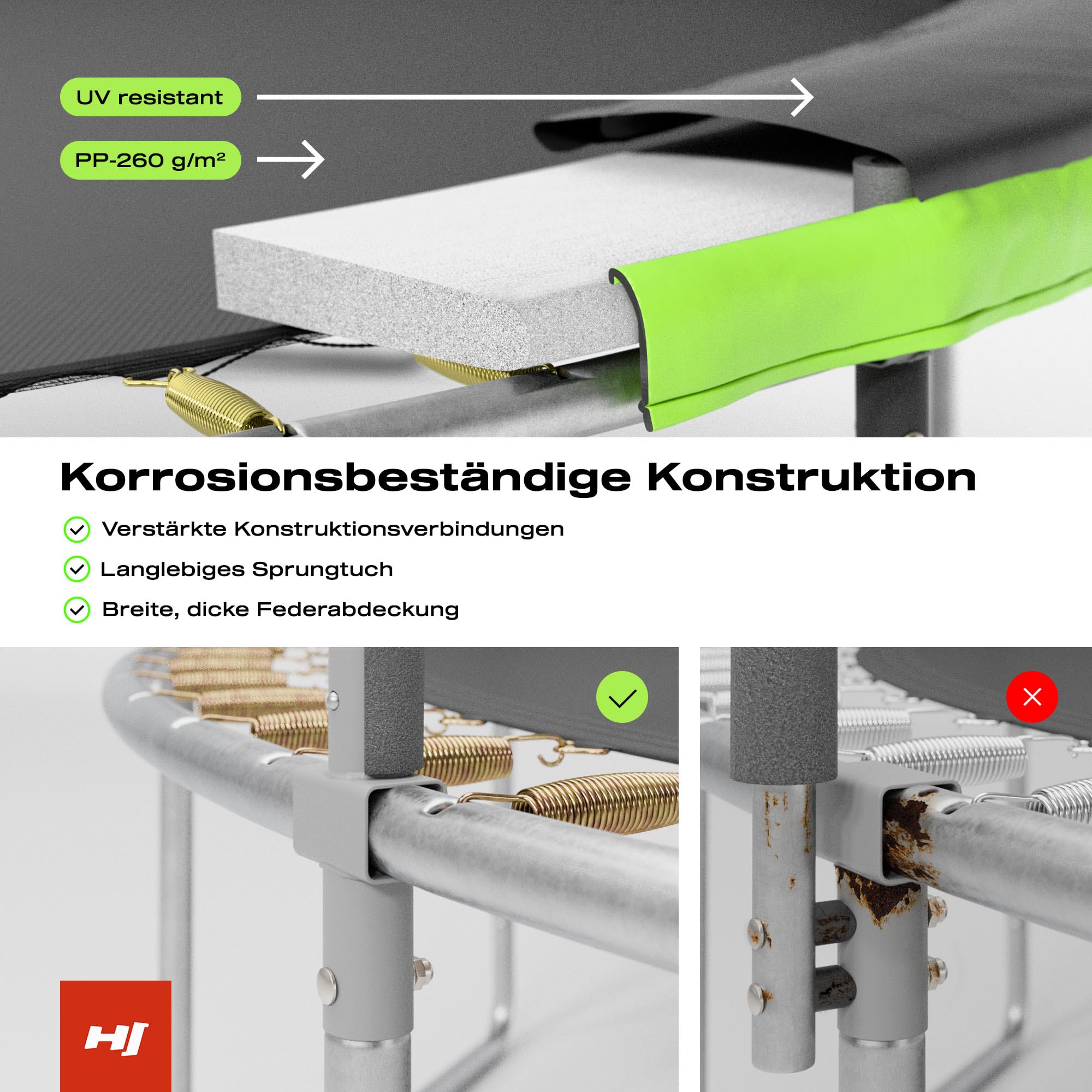 Hop-Sport Trampolin Outdoor - Ø 244/305/366/427/488 cm - Trampolin mit außenliegenden Sicherheitsnetz, Stabiler Rahmenkonstruktion & Sicherheitszertifikaten - Komplettset mit Leiter