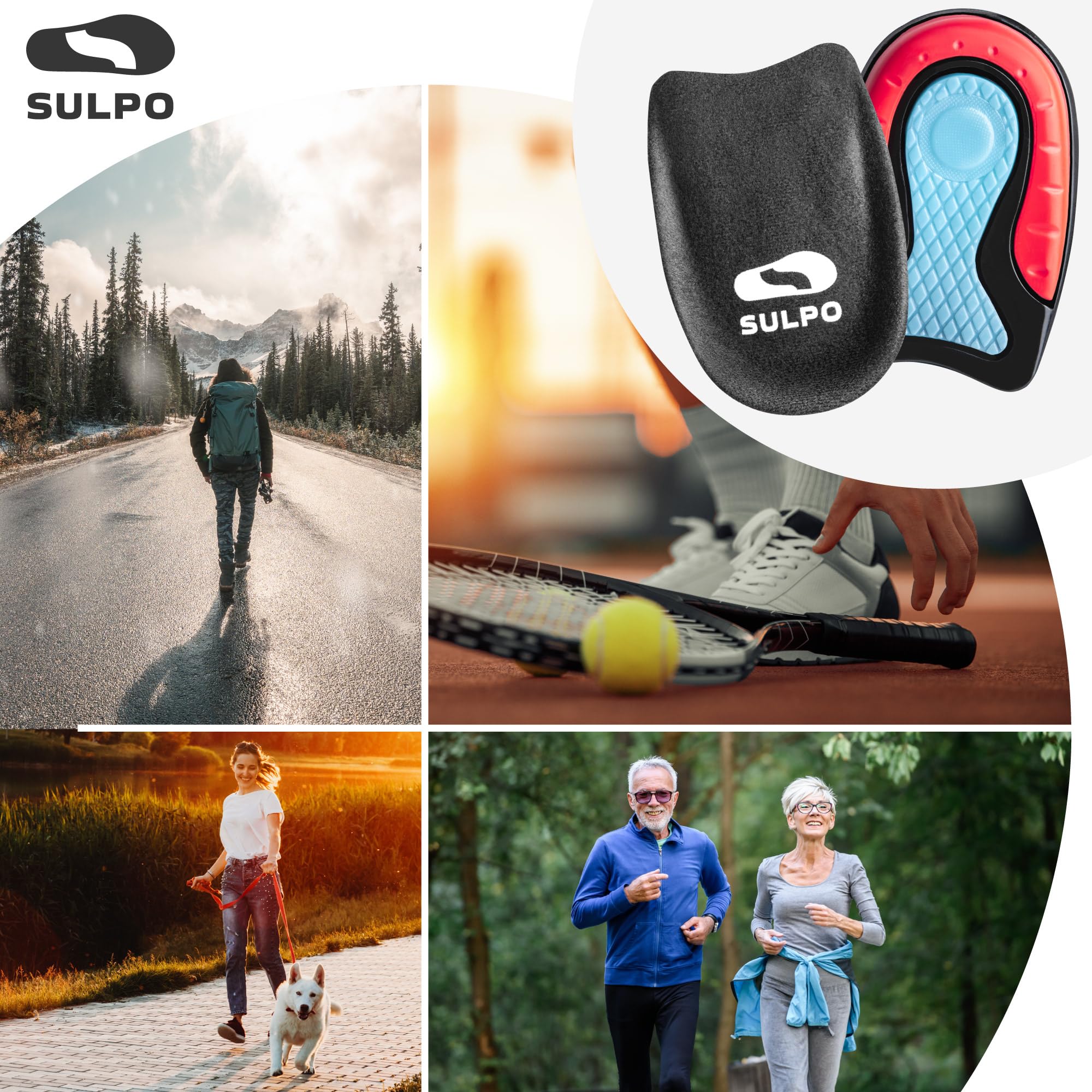 SULPO Taloneras de gel para fascitis plantar y espolón calcáneo, plantillas talón ortopédicas, alivio del dolor, transpirables y antideslizantes, hombre y mujer 36-39, 1 par