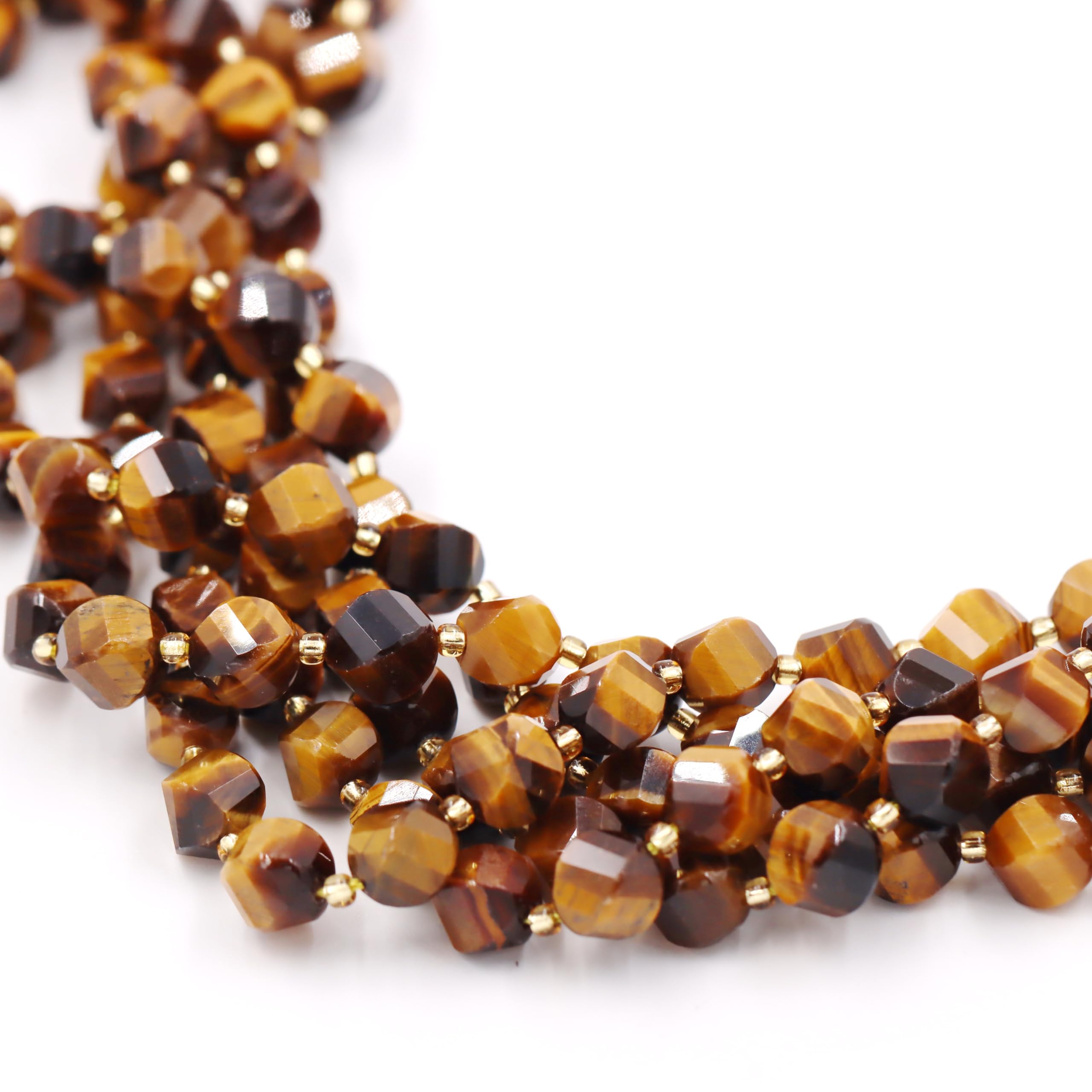 Natural Tiger's Eye Stone Beads 8mm Faceted S Shape - 5 Strands With Cord For Jewelry Making