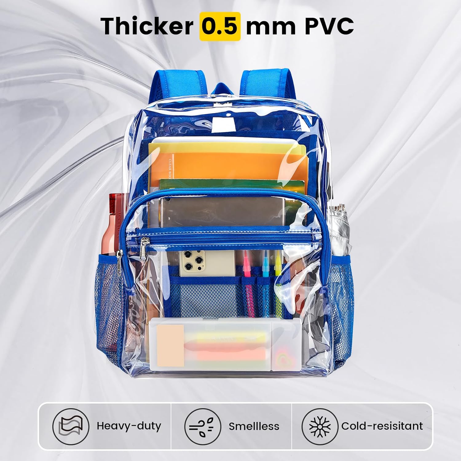 Vorspack Clear Backpack Heavy Duty - Clear Bookbag Large See Through Backpack Plastic Transparent Backpacks for College Work Travel - Blue - Image 6