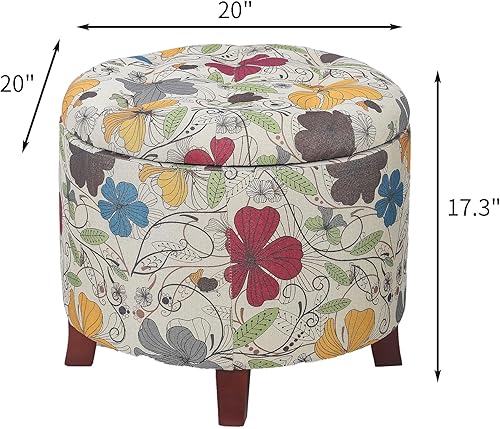 Miniatura 3 de Adeco Otomana redonda de almacenamiento de 17 pulgadas de altura, taburete moderno de tela de lino con tapa extraíble y patas de madera para