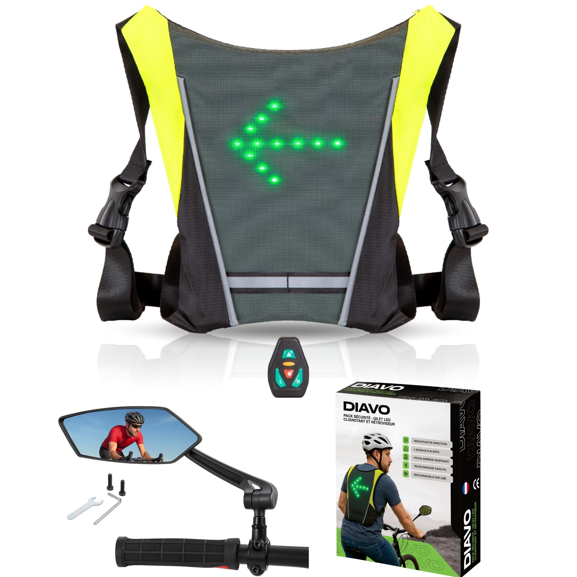 SHENKEY LED richtingaanwijzer vest,LED reflecterend vest met richtingaanwijzer - afstandsbediening, draailichten, waterdicht, USB oplaadbaar,Eenvoudige installatie voor fietsen veiligheidswaarschuwingslampje