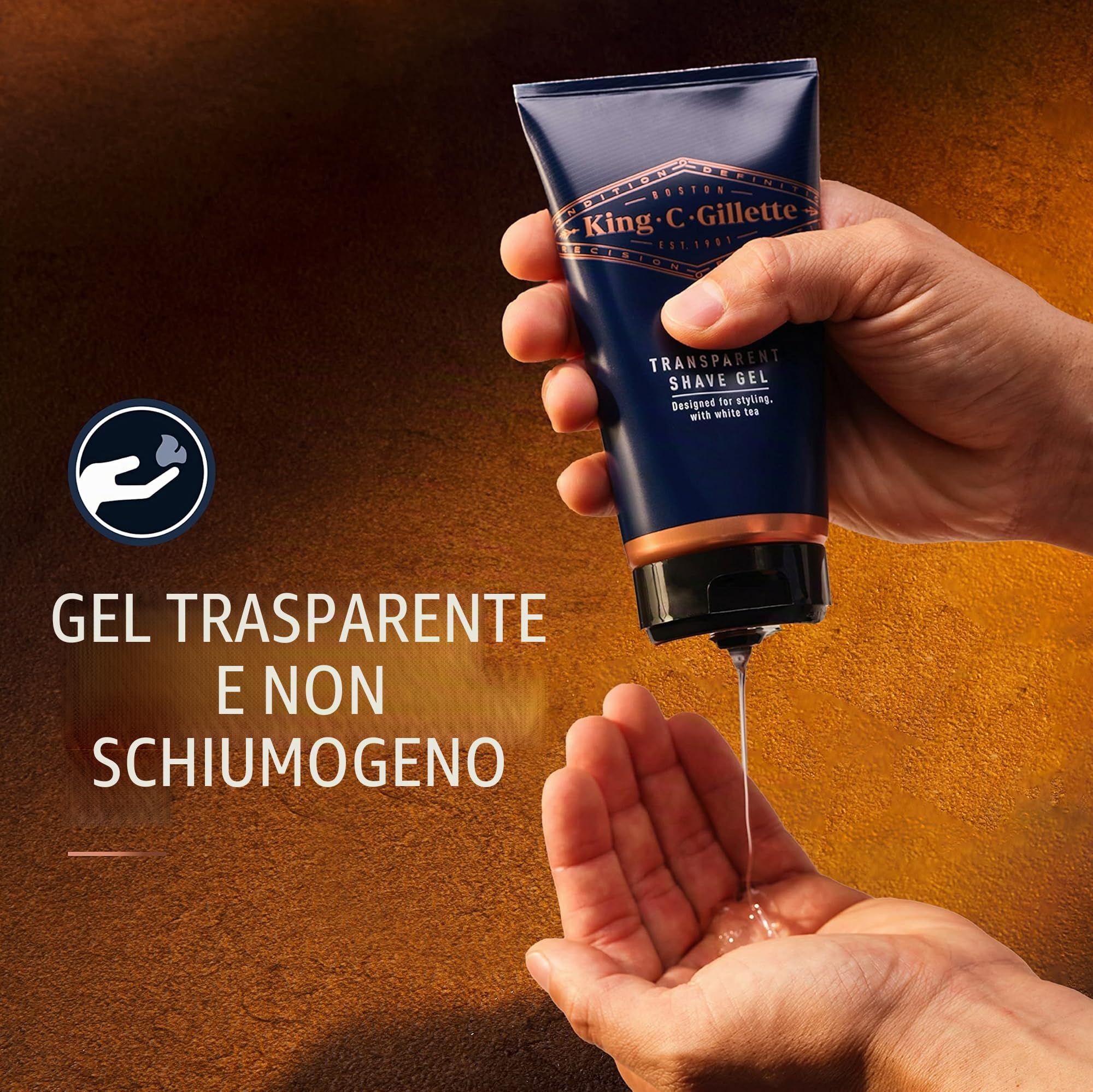 King C. Gillette Gel da barba trasparente da uomo con tè bianco e olio di argan, 141,7 g