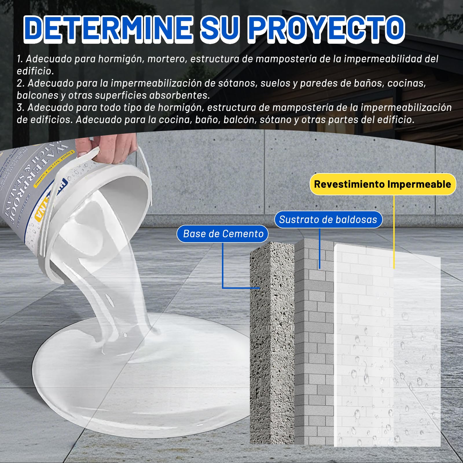 Hupeyna Impermeabilizante Transparente, Hidrofugante Invisible 5KG | Anti-Leakage Revestimiento Impermeable Base Agua para Interiores y Exteriores, Protección Total Hormigón Tejados Cocinas Baño