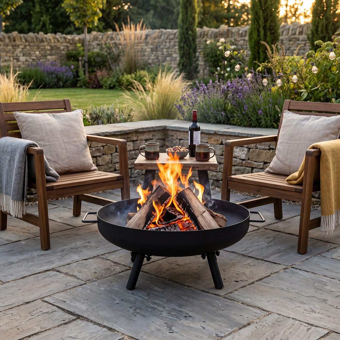 levandeo Brasero de jardín de 50 cm, hierro negro, para terraza, exterior, chimenea, jardín, hoguera, fogata, decoración de jardín
