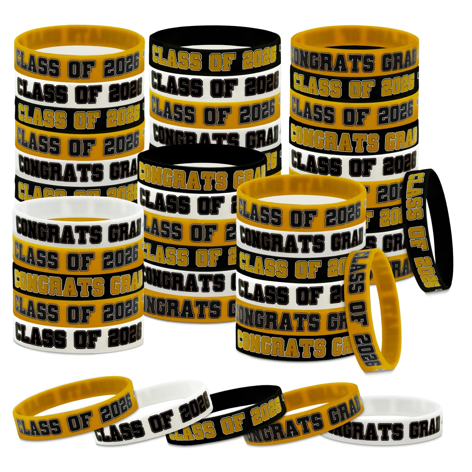 51Pcs Class of 2026 Wristbands 3 Colours Congrats Grad Silicone Bracelets Graduation Gifts Rubber Graduation Silicone Wristbands Leavers Gifts for Students Teacher Prom Decorations Party Favors