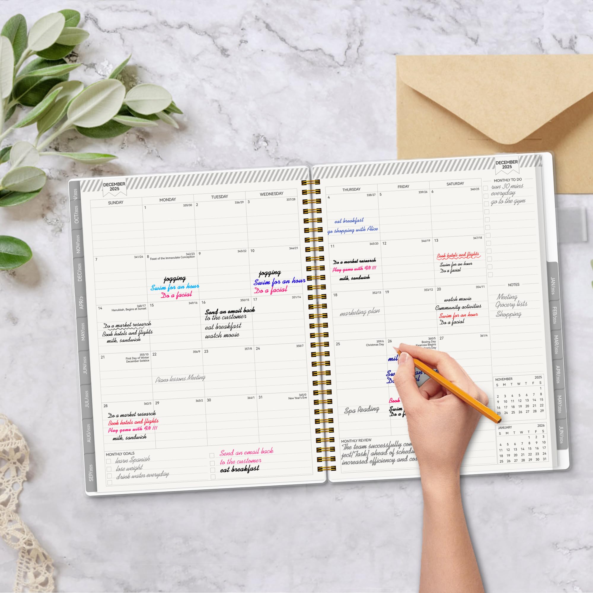2025-2026 Academic Planner Hardcover - Weekly & Monthly Planner, A5 Size, With Tabs & Inner Pocket