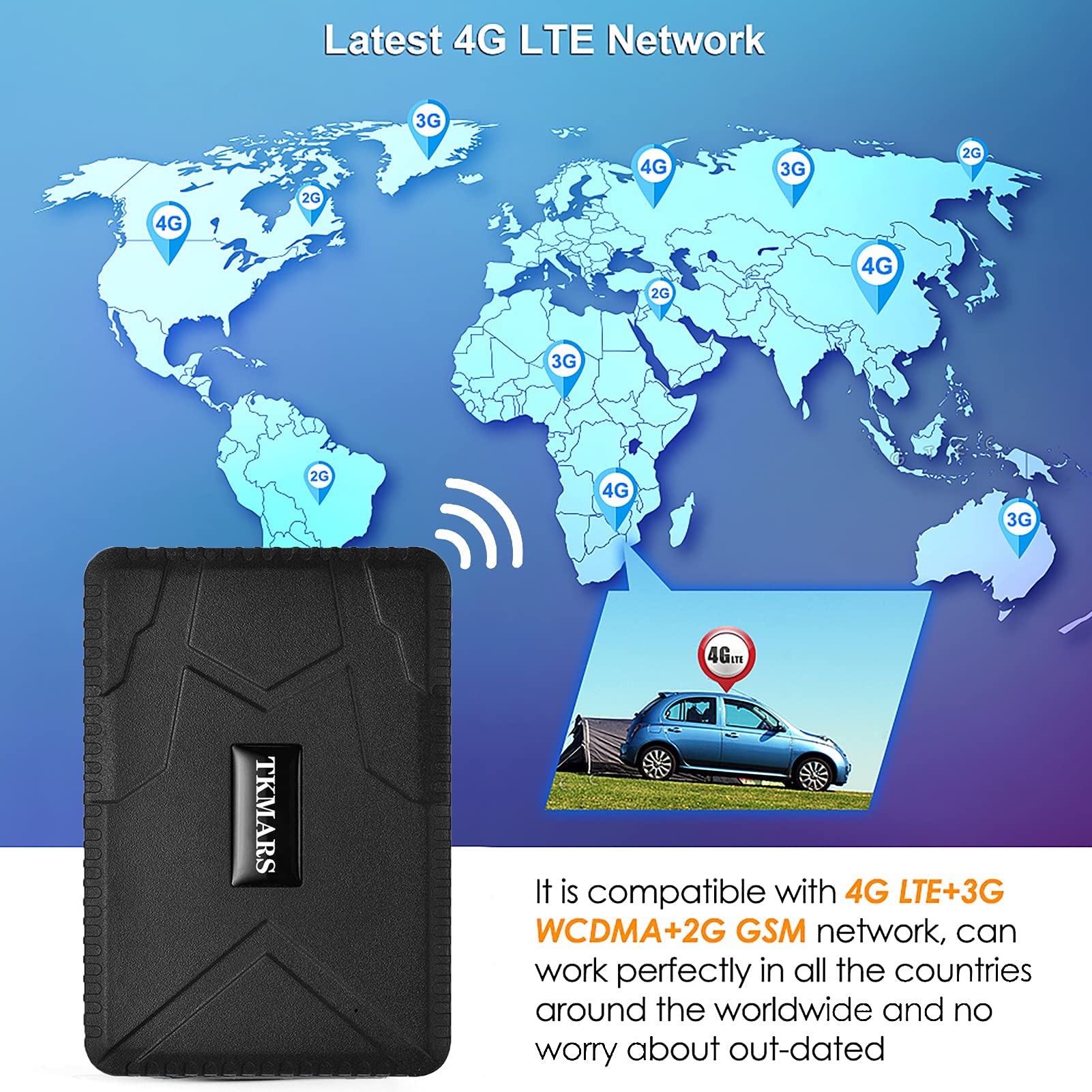 Tracker GPS Voiture 4G 7800mAh sans Abonnement avec Positionnement Double Mode GSM/GPS à Aimant Puissant, Antivol pour Voiture Moto Vélo