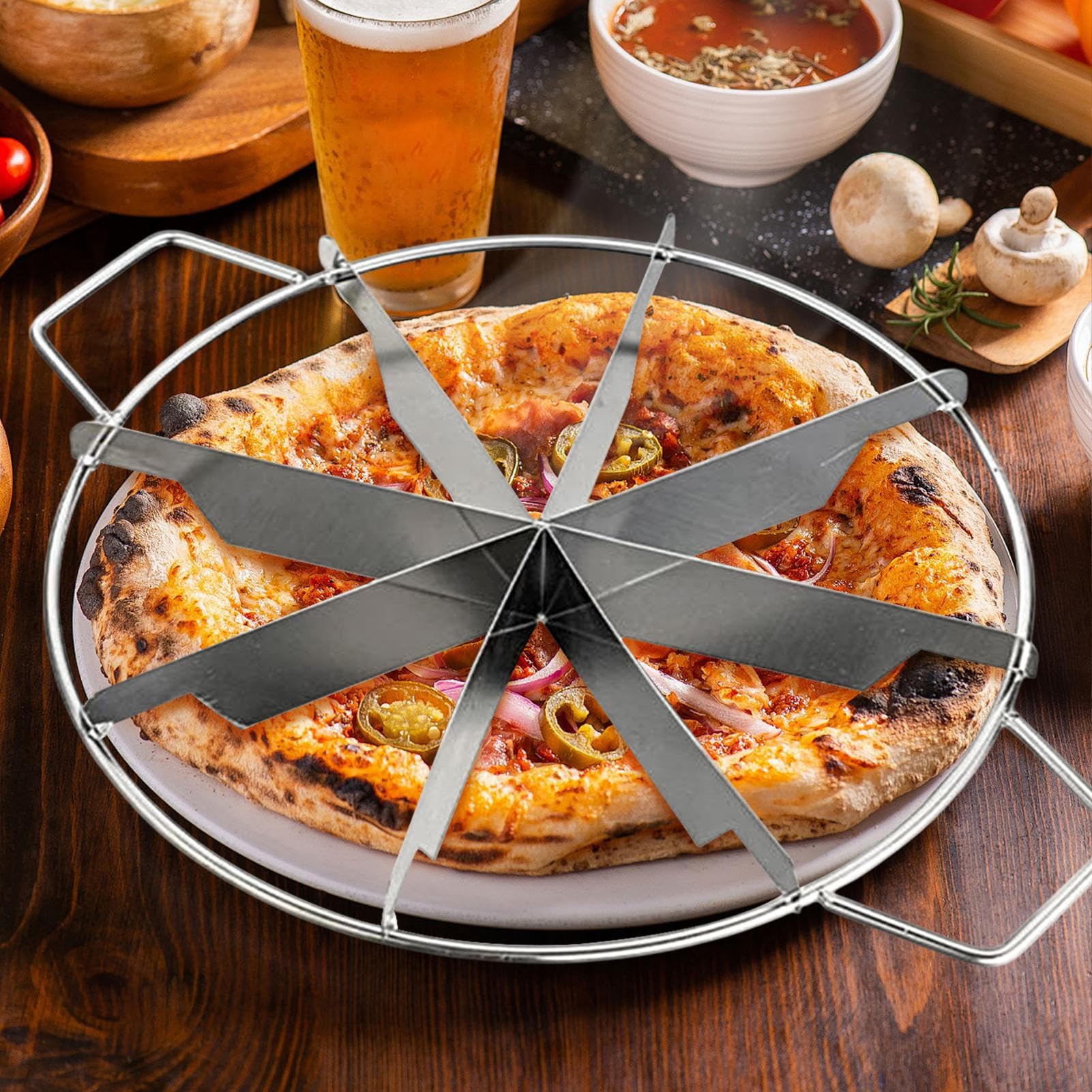 Runder Tortenschneider Trennwand - 6/7/8 verstellbare Portionen für Torten | Lebensmittelqualität Edelstahl Schneider mit Seitengriffen, Rostfreier Gebäck, Käse, Pizza-Marker für gleichmäßige und