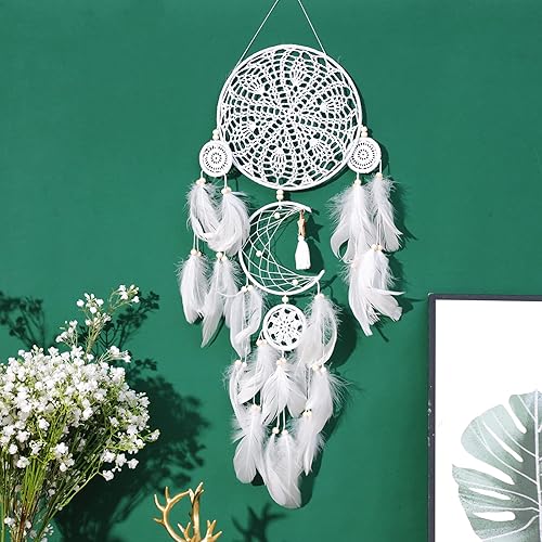 Miniatura 3 de Atrapasueños - Decoración de pared bohemia con plumas de luna y sol, hecha a mano, tradicional, atrapasueños, decoración colgante de pared para